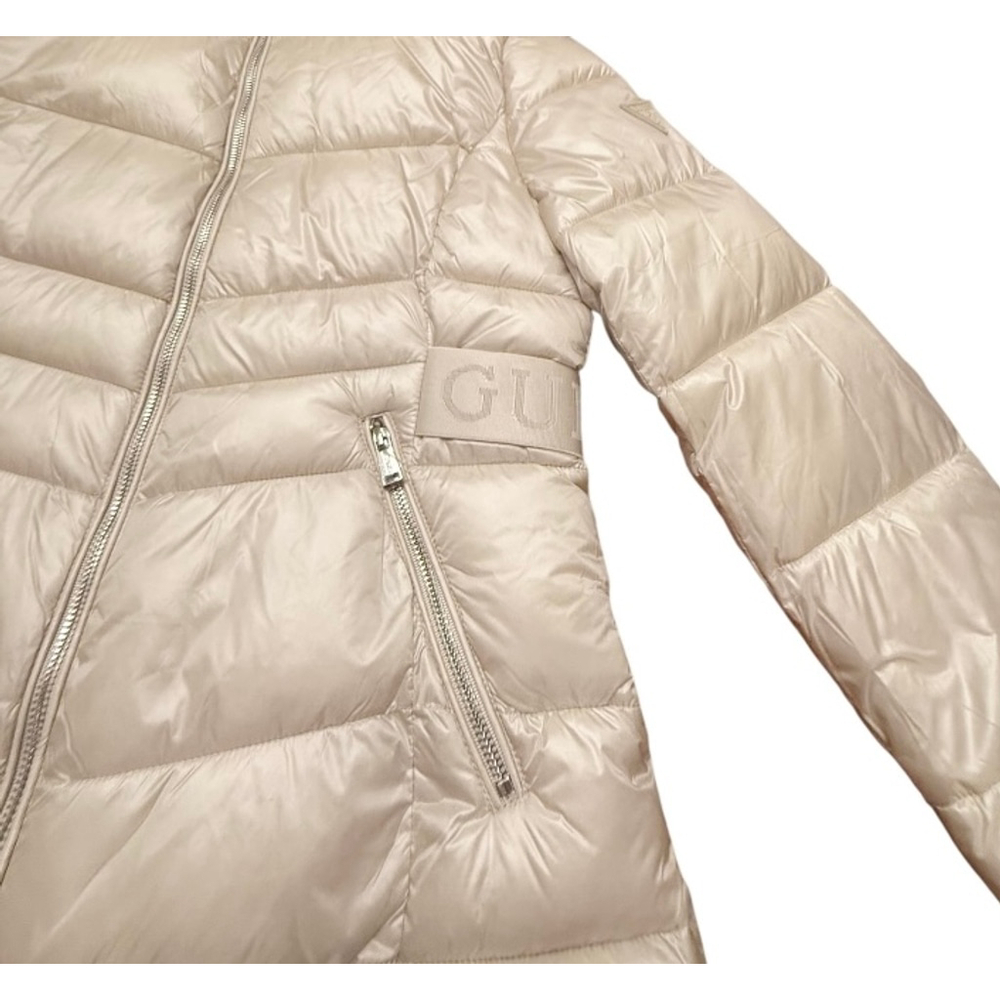 GUESS Beige Cream Puffer Jacket with Faux Fur Hood, Size M NWT - Picture 4 of 16